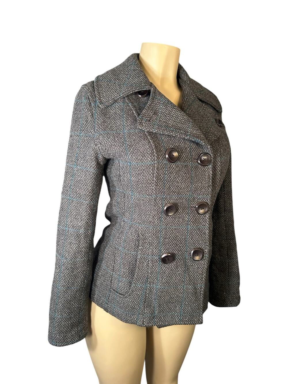 Women XS Spiewak & Sons Thinsulate Peacoat Gray Tweed Wool Double Breast Jacket